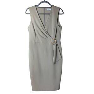 Calvin Klein Women's Faux Wrap Sheath Dress Tan Size 10